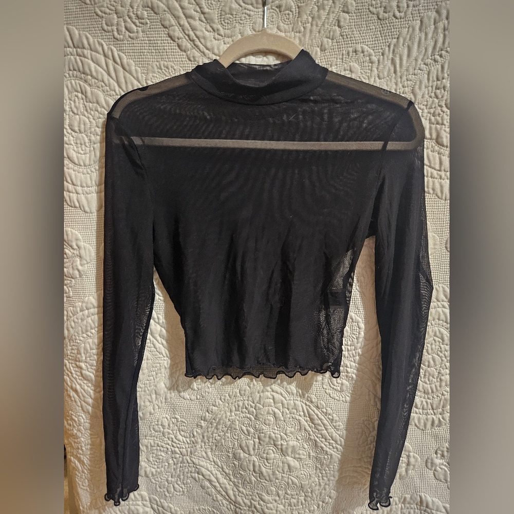 Black Sheer Long Sleeve Top